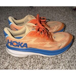 Hoka One One Clifton 9 Running Shoes Youth 7 / Women's 8.5 M‎ Orange Blue NICE